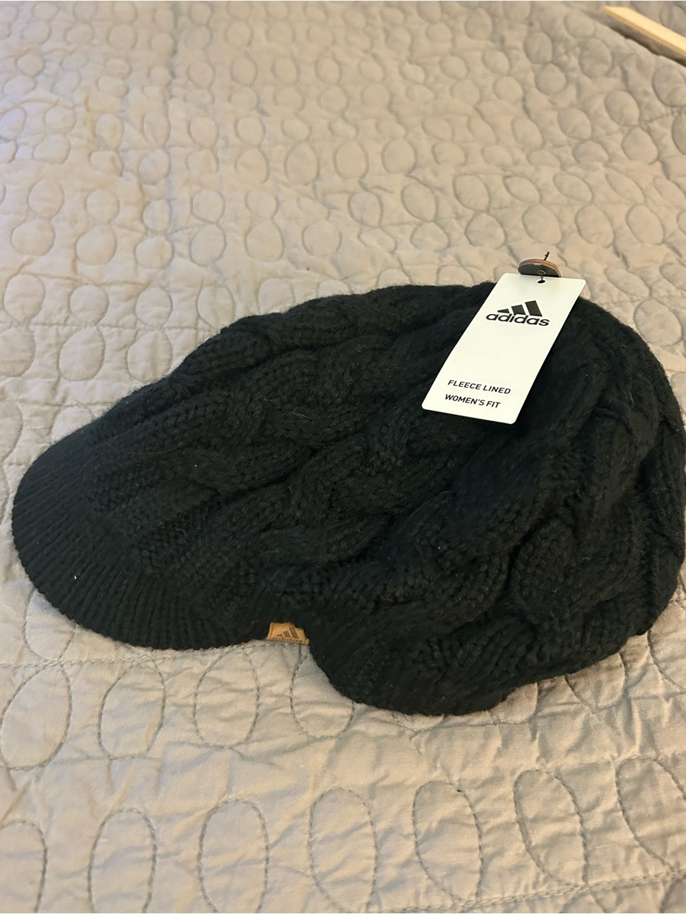 Adidas Women’s Crystal Brimmer Fleece Lined Cable Knit Hat NWT Black OSFA